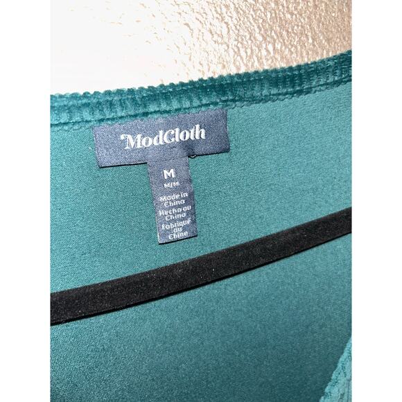 ModCloth Mod Velvet Corduroy Y2K Skater Empire Waist Short Sleeve Dress - Picture 4 of 6